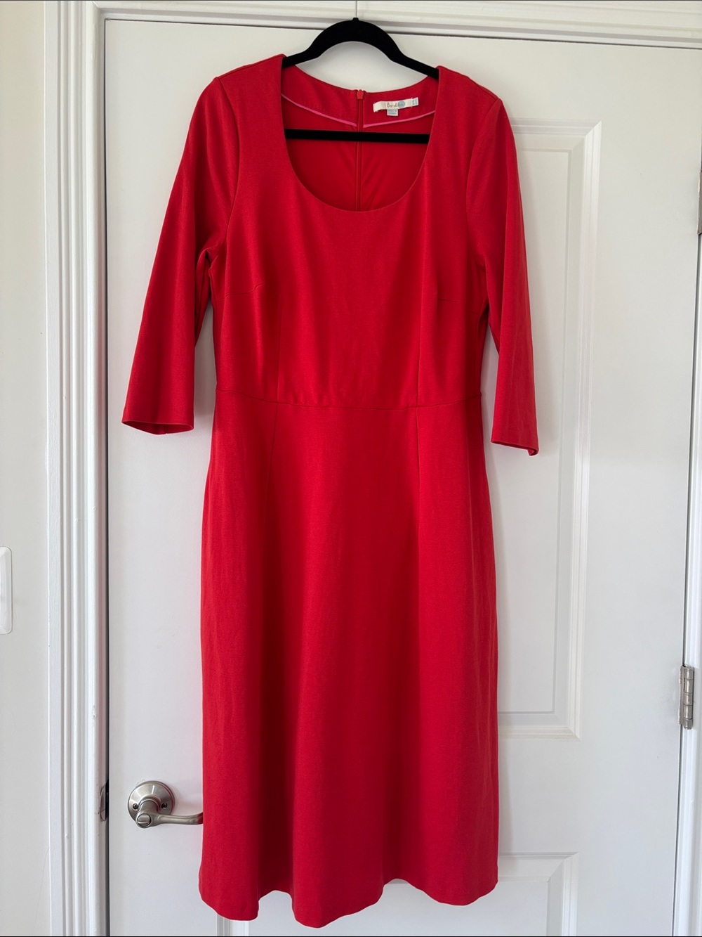 Boden Red Scoop-Neck Long Sleeve Midi Dress